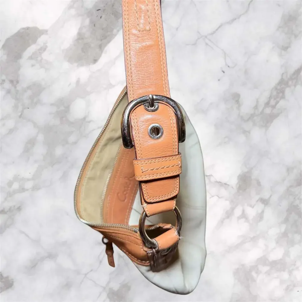 Coach Leather Hobo Shoulder Bag Ivory Cream Tan Trim F13730 Womens Purse - Picture 7 of 8